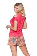 Top and shorts pajamas, cold shoulder, colorful design